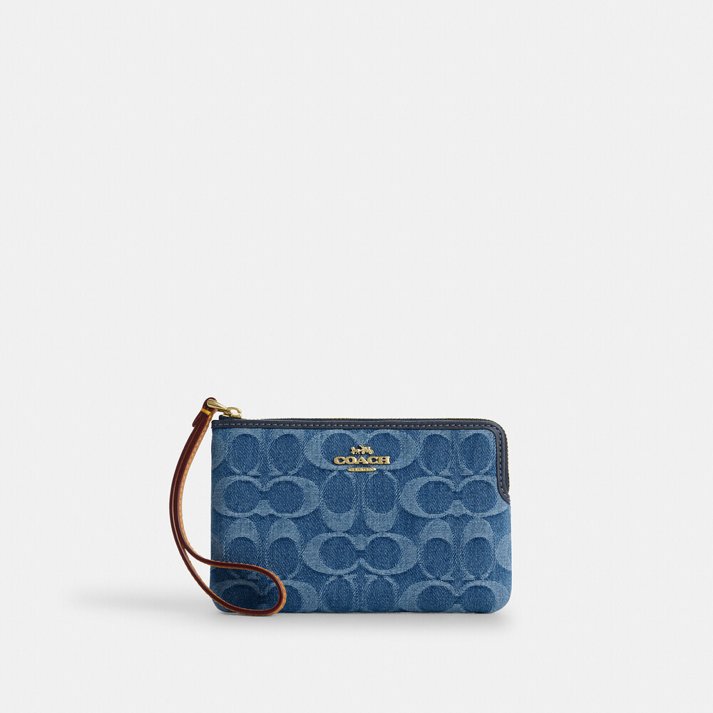 Coach Outlet Corner Zip Wristlet In Signature Denim